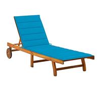Zeehear Chaise longue en bois d'acacia massif avec coussin, réglable et pliable, chaise longue ergonomique pour jardin, terrasse, balcon, piscine, avec coussin et table de rangement pratique