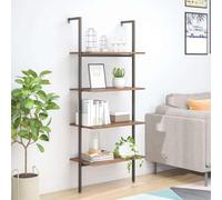 Zeehear Étagère échelle avec 4 étagères en bois et acier - 64 x 35 x 152,5 cm - Marron foncé et noir - Peu encombrant comme étagère sur pied, étagère murale, rangement pour salon, bureau, chambre