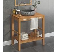 Zeehear Lavabo en teck massif en marbre noir, 74 x 45 x 75 cm, armoire de salle de bain, avec barre porte-serviettes, durable, robuste, pour salle de bain