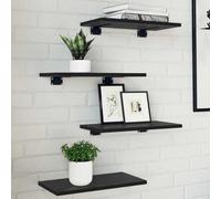 Zeehear Lot de 4 étagères à 3 niveaux - 40 x 20 x 1,5 cm - En bois noir - Étagère murale polyvalente pour salon, bureau, bureau, peu encombrant avec espace de rangement robuste et étagère ouverte