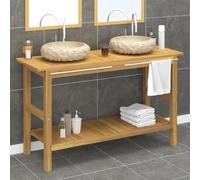 Zeehear Vanity Vanity Meuble de salle de bain en teck massif avec deux lavabos en marbre crème 132 x 45 x 75 cm