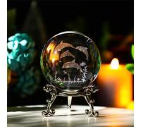 ZEERSHEE Boule de cristal avec support, 60 mm, 3D-Glace Laser Dauphin, Figurines décoratives, Presse-papier, Cadeaux de Noël pour femmes