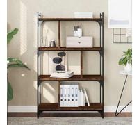 Zeiquah Bibliothèque à 4 étages marron aspect chêne 76 x 32 x 123 cm en bois avec cadre en métal pour salon, bureau, chambre d'enfant, couloir, avec support mural, stable, polyvalente, espace de