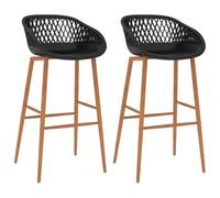 Zeiquah Lot de 2 tabourets de bar noirs avec dossier bas en polypropylène et pieds en métal aspect bois, réglables en hauteur, pivotants, peu encombrants, siège ergonomique pour cuisine, bar