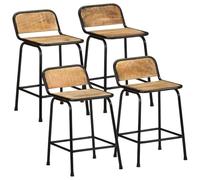 Zeiquah Lot de 4 tabourets de bar 46 x 35,5 x 70 cm en bois massif de manguier brut avec pieds en métal stables pour cuisine, bar, restauration, salon, fête, siège, avec dossier et repose-pieds