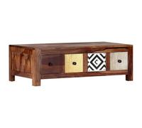 Zeiquah Table basse 90 x 50 x 30 cm en bois d'acacia massif avec 2 tiroirs, table de salon, table d'appoint, espace de rangement, canapé, salon, siège, table de rangement, table basse élégante