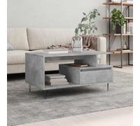 Zeiquah Table basse gris béton 90 x 49 x 45 cm Table de salon moderne en bois avec espace de rangement, tiroir, pieds en métal, idéale pour salon, salon, chambre d'amis, coin salon et réception