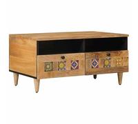 Zeiquah Table basse naturelle 80 x 54 x 40 cm en bois de manguier massif avec espace de rangement, tiroirs et surface de rangement, élégante table d'appoint pour salon, salon et coin salon, durable et