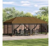 Zeiquah Tonnelle de fête 6 x 3 m taupe, tonnelle de jardin en polyester et acier 190 g/m², avec parois en filet, protection contre la pluie, protection solaire pour terrasse, mariage, barbecue