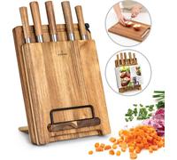 Zelite Couteau Cuisine, Ensemble de Couteau de Cuisine Professionnel avec Bloc, Set de 8 Couteaux de Cuisine, Support en Bois d'Acacia, Acier Inoxydable, Résistant Rayures, Ustensiles Blocs Couteaux
