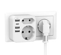 Zelkan Multiprise USB C - Multiprises avec 3 Prises Verticales - 3 Ports USB-A + 1 Ports USB-C - Multiprise Murale sans Câble - Prise Multiple - Blanc