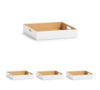 Zeller 13358 Boîte de rangement en bambou blanc, env. 30 x 27 x 6 cm, empilable, poignées latérales, boîte de rangement plate (Lot de 4)