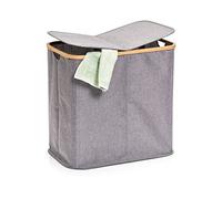 Zeller 14233 Panier à Linge 2 Compartiments en Polyester/Bambou Gris env. 53,4 x 33 x 50 cm