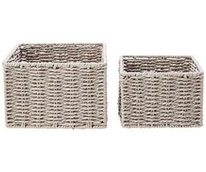Zeller 18097 Corbeille, Lot de 2, Papier tressé, 16 x 16 x 11 cm, Gris, 16x16x11 cm