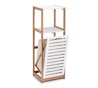 Zeller 18867 Étagère sur Pied avec Panier à Linge, en Bambou/MDF, Blanc, env. 36 x 33 x 98 cm, Meuble de Salle de Bain, étagère à Linge, étagère de Salle de Bain avec Panier à Linge