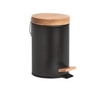 Zeller 18910 Poubelle de Salle de Bain en métal/Bambou avec Fermeture amortie Noir 16,8 x 24 cm 3 l