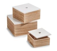Zeller Lot de 3 boîtes de Rangement, env. 16 x 16 x 8 cm, 20 x 20 x 11,2 cm, 24 x 24 x 14 cm, Blanc/Naturel, en Bois