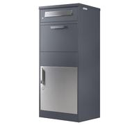 Zelsius Boîte aux Lettres avec Compartiment pour Paquet | RAL9007 Anthracite | Acier galvanisé revêtu par poudrage avec éléments en Acier INOX | Dispositif Anti-Retour intégré | Montage au Sol