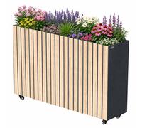 Jardinière surélevée Zelsius en acier galvanisé avec roulettes, 120 x 30 x 80 cm, anthracite RAL 7016, aspect bois de chêne