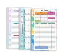 Zelten Recharge de papier perforé multicolore 45 feuilles 90 pages - Pour reliure à 6 trous - Journal intime rechargeable (A6, Budget Weekly Monthly Planner)