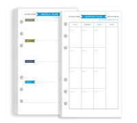 Zelten Recharge de papier perforé multicolore 45 feuilles 90 pages - Pour reliure à 6 trous - Journal intime rechargeable (A6, Weekly Monthly Planner)