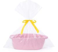Zelura Panier cadeau vide à remplir avec poignées, 30,5 x 20,3 x 12,7 cm - Grand panier cadeau tissé pour fête prénatale, femmes, filles, cadeau de Saint-Valentin - Avec sac cadeau et ruban - Rose