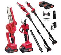 ZELURXX Kit tronçonneuse & élagueuse sans fil 21V Moteur Brushless Perche télescopique 2 batteries Outils de coupe de jardin