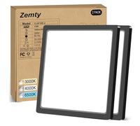 zemty Lot de 2 Plafonnier LED Carré, 3 Couleur (3000K/4000K/6500K) Lampe de Plafond, 2100LM Luminaire Plafonnier Salle de Bain IP44 Etanche pour Bureau, Cuisine, Couloir, Balcon, Garage,22CM(Noir)