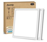 zemty Lot de 2 Plafonnier LED Carré, 3 Couleur (3000K/4000K/6500K) Lampe de Plafond, 2100LM Luminaire Plafonnier Salle de Bain IP44 Etanche pour Bureau, Cuisine, Couloir, Balcon, Garage,22CM