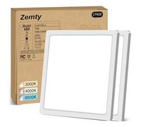 zemty Lot de 2 Plafonnier LED Carré, 3 Couleur (3000K/4000K/6500K) Lampe Plafond, 1800LM Luminaire Plafonnier Salle de Bain IP44 Etanche pour Cuisine, Chambr à Coucher, Couloir, Balcon, Garage,18CM