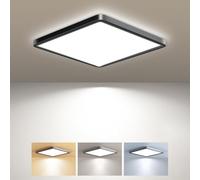 zemty Plafonnier LED Carré, 3 Couleur (3000K/4000K/6500K) Lampe de Plafond, 1800LM Luminaire Plafonnier Salle de Bain IP44 Etanche pour Bureau, Cuisine, Chambr à Coucher, Couloir, Balcon,18CM(Noir)