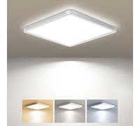 zemty Plafonnier LED Carré, 3 Couleur (3000K/4000K/6500K) Lampe de Plafond, 1800LM Luminaire Plafonnier Salle de Bain IP44 Etanche pour Bureau, Cuisine, Chambr à Coucher, Couloir, Balcon, Garage,18CM