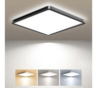 zemty Plafonnier LED Carré, 3 Couleur (3000K/4000K/6500K) Lampe de Plafond, 2100LM Luminaire Plafonnier Salle de Bain IP44 Etanche pour Bureau, Cuisine, Couloir, Balcon, Garage,22CM(Noir)
