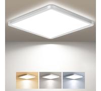 zemty Plafonnier LED Carré, 3 Couleur (3000K/4000K/6500K) Lampe de Plafond, 2800LM Luminaire Plafonnier Salle de Bain IP44 Etanche pour Bureau, Cuisine, Chambr à Coucher, Couloir, Balcon, Garage,29CM