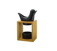 ZEN AROME Brûle parfum Série Naturéa - Birdy Noir- céramique et bambou - 17 x 11 x 7.5 cm