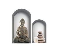 STC Autocollant mural Niche Bouddha trompe-l'œil Gris G