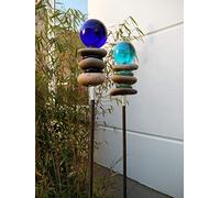 Zen Man Lot de 2 piquets de jardin avec boule galet en pierre Décoration de jardin faits main 6 x 115 cm