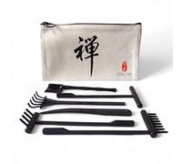 ZEN&TAO Kit de 6 outils pour jardin zen miniature japonais - Design élégant - Facile à nettoyer - Sans moisissure - Robuste et fonctionnel - Parfait pour le bricolage - Mini jardin zen - Noir (avec