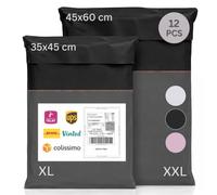 Zenacasa Pochette Envoi Colis Vinted 12 Pcs (XL/XXL) - Enveloppe Plastique | Noir · Opaque · Imperméable · Résistante · Auto-Adhésive · Sac Expédition Vêtements