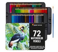 Zenacolor 72 Crayons Aquarellables, avec Pinceau et Boîte en Métal - Set de 72 Couleurs Uniques et Solubles - Dessin, Esquisse, Coloration - Pour Adultes, Enfants, Artistes ou Professionnels