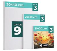 Zenacolor - Set de 9 Toile peinture - Canvas - 20x20 + 20x30 + 30x40 | Tableau · Toile a Peindre 100% Coton sans Acide · Pour peinture acrylique sur toile, huile, gouache