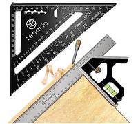 ZENAKIO Equerre Menuisier (Set de 2) - Kit Complet Équerres de Charpentier 12-EN-1 - Équerre Trusquin Metal 185mm + Outils de Traçage 300mm - Equerres Multifonctionnels pour Bricolage Outillage, Noir