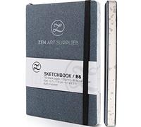 ZenART Carnet de croquis B6 (12 x 18 cm), 120 g/m² - Ouverture à plat, couverture souple effet cuir avec pochette - Papier ivoire lisse sans acide pour dessin, esquisse et techniques humides légères