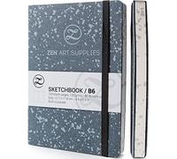 ZenART Carnet de croquis B6 (12 x 18 cm), 120 g/m² - Ouverture à plat, couverture souple effet cuir avec pochette - Papier ivoire lisse sans acide pour dessin, esquisse et techniques humides légères