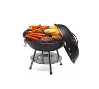 Zendea Barbecue rond avec couvercle 39 x 34 cm - Idéal pour cuisiner de la viande et du poisson dans le jardin, la terrasse ou le camping - avec grille en acier inoxydable et kit de montage -