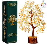 Zenfulstone Arbre de vie en citrine artificiel, 25-30 cm, base en bois, énergie positive, usage polyvalent, merveilleux cadeau