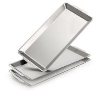 ZENFUN Lot de 3 plateaux de service rectangulaires en acier inoxydable 304 avec poignées, plateaux de rangement décoratifs pour barbecue, salle à manger, fête, buffet, apéritif (32 x 16 cm)