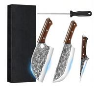ZENG Set de 4 Couteaux de Cuisine Professionnel, Couteau Chef, Légume, Désosseur, Fusil - Malette Couteaux Professionnel Noire, Pour Cuisine et Extérieur