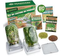 zengreens® Kit de germoir pour graines à germer Bio - Lot de 1, 2 ou 3 bocaux à pousses - Comprend Bocal à germes, Plateau de Germination et semences - Contient Guide et vidéo-Cours de Culture
