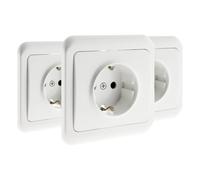 Zenitech 3 Prises Schuko 16A avec Terre et Plaques à Encastrer, Blanc, Installation Facile avec Vis et Griffes Incluses, Compatible Boîte 1 Poste Standard, Pose Encastrée ou Saillie